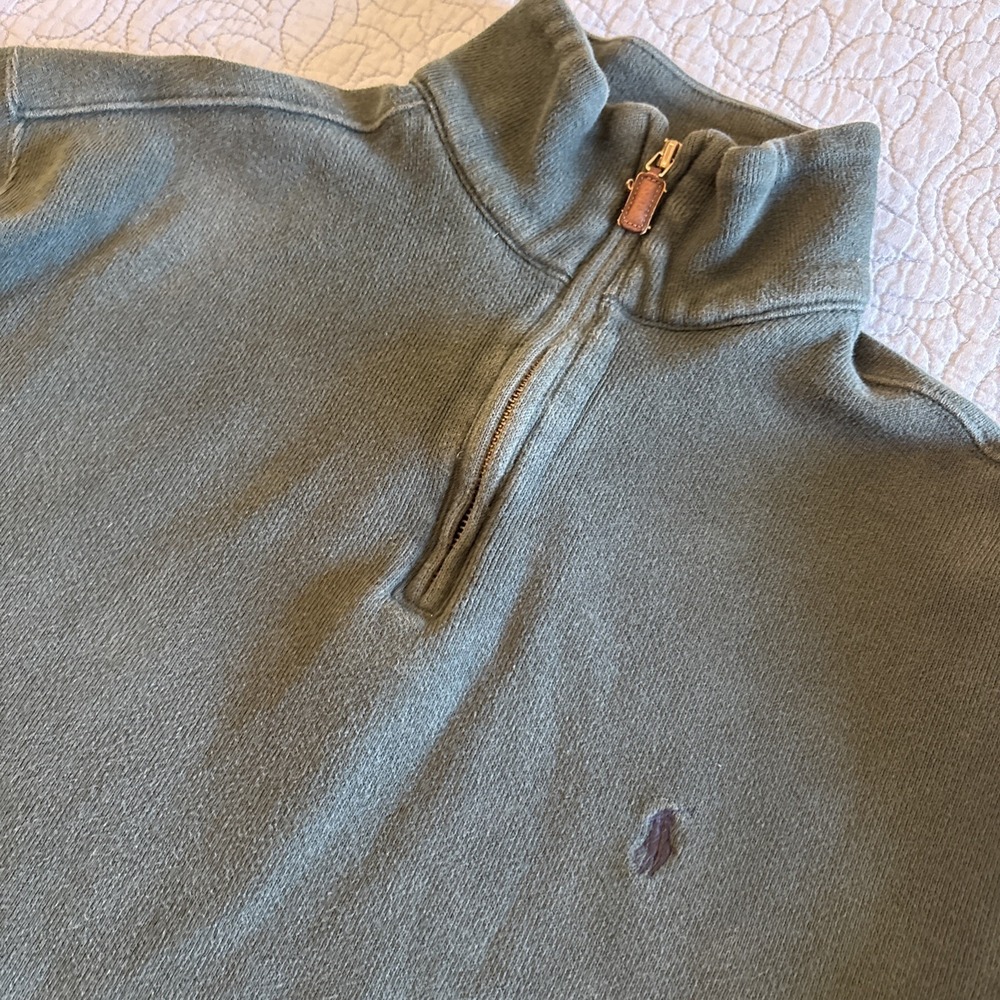 Polo Ralph‎ Lauren Mens Large Long Sleeve 1/4 Zip Pullover Green Sweater